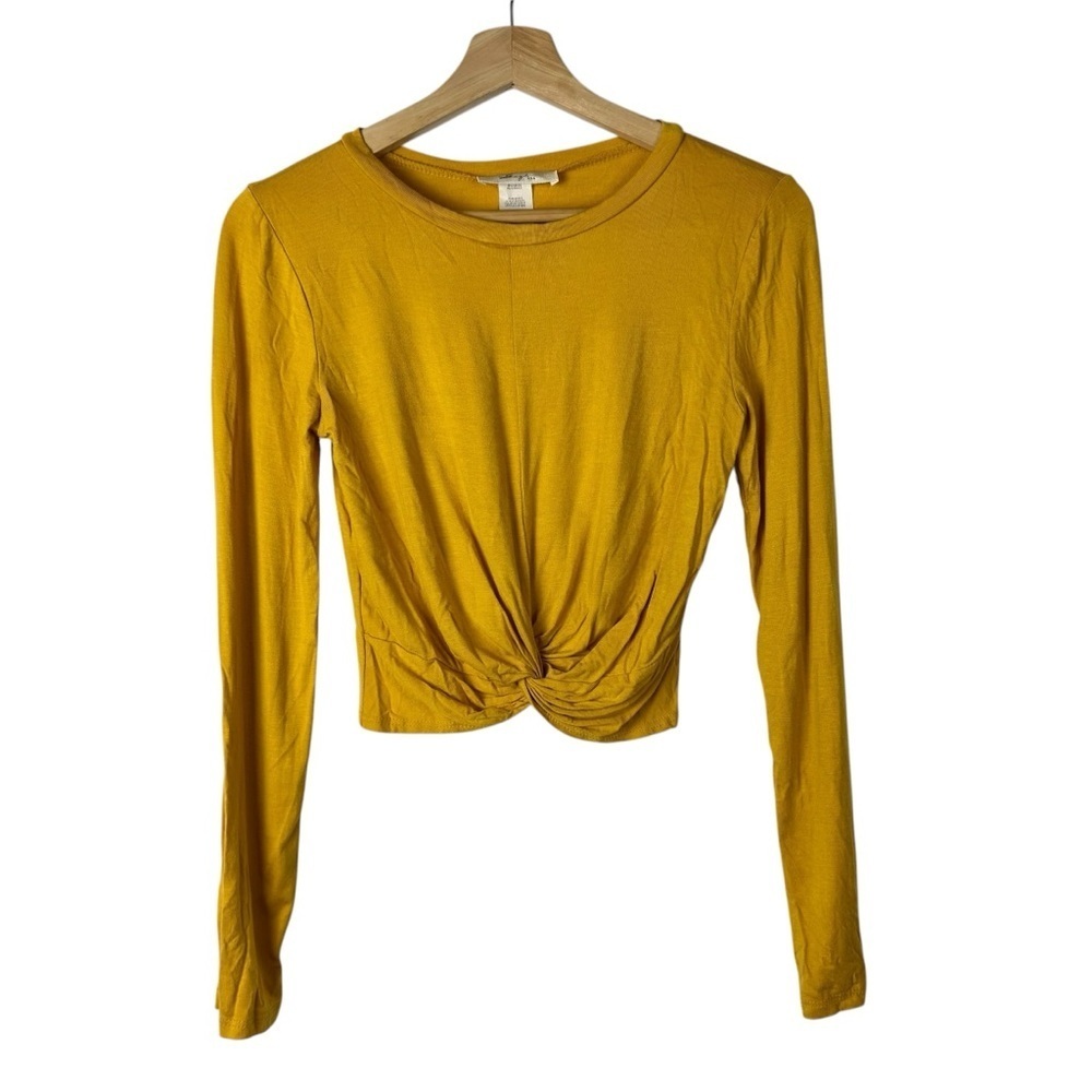 Boutique Gaze Golden Yellow Twist Front Crop Long Sleeve Top S